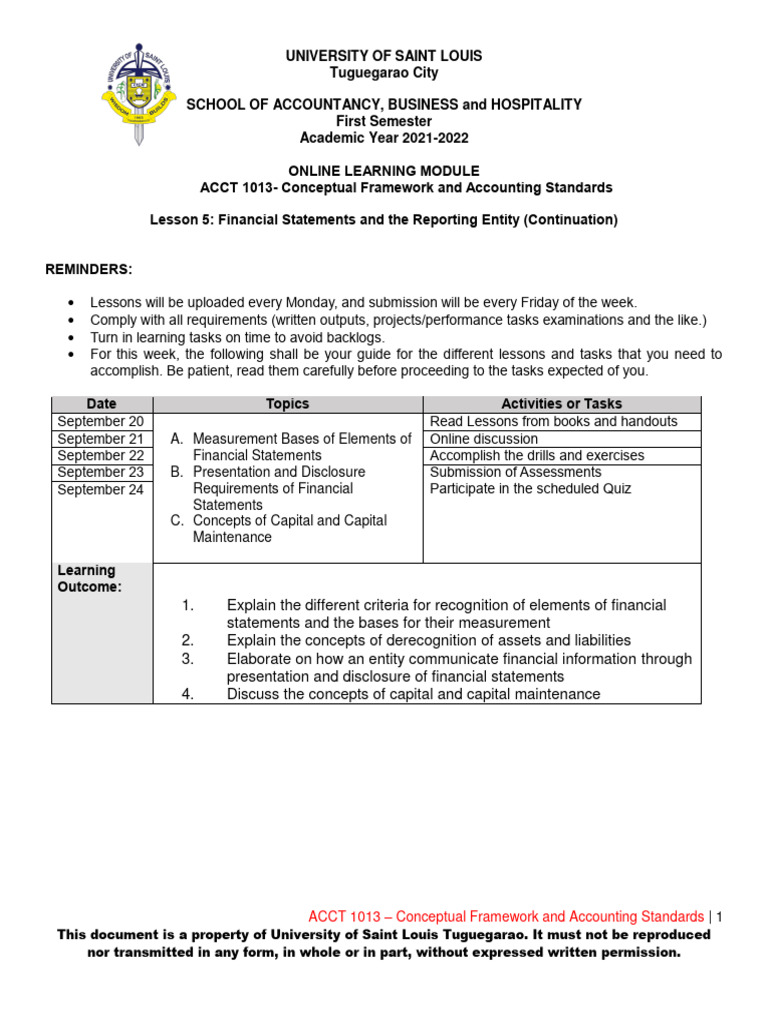 Week 6 Financial Statement and The Reporting Entity Part 2 | PDF ...