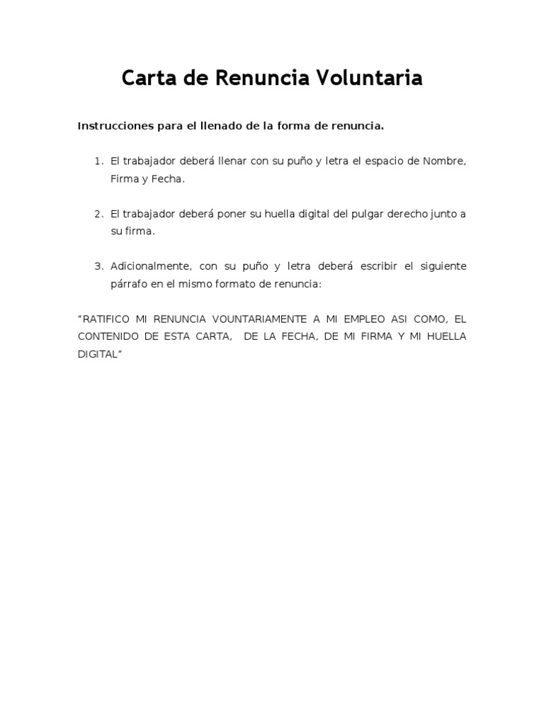 Carta De Renuncia Voluntaria