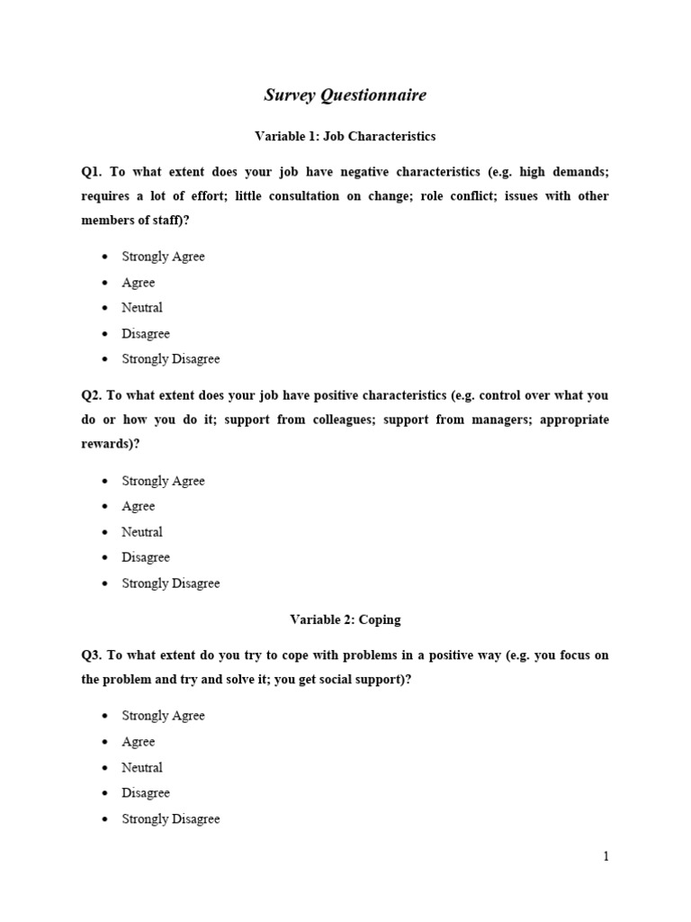 Survey Questionnaire | PDF | Job Satisfaction | Well Being