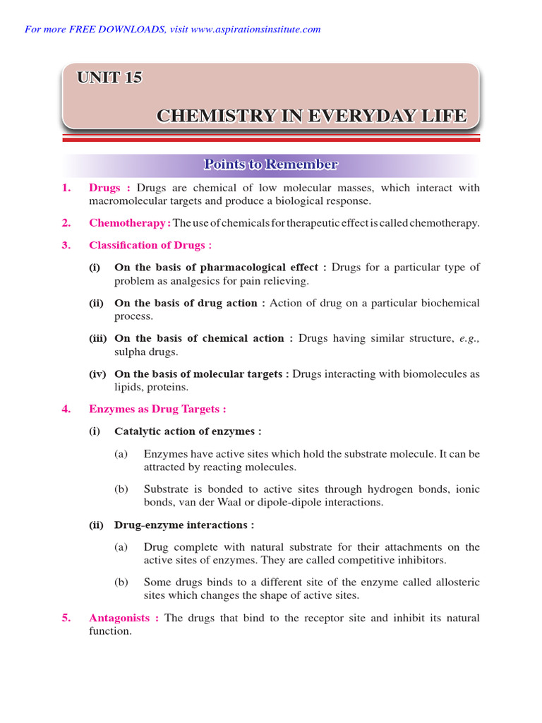 CBSE Class 12 Chem Notes Question Bank Chemistry in Everyday Life PDF