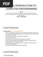 Csir11-Introduction To Computer Programming: Unit Ii