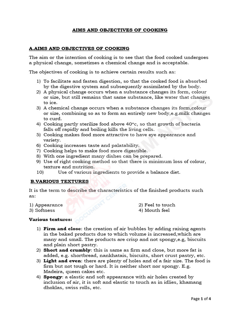 Unit 2.1 Aims and Objectives of Cooking PDF Cooking Soup