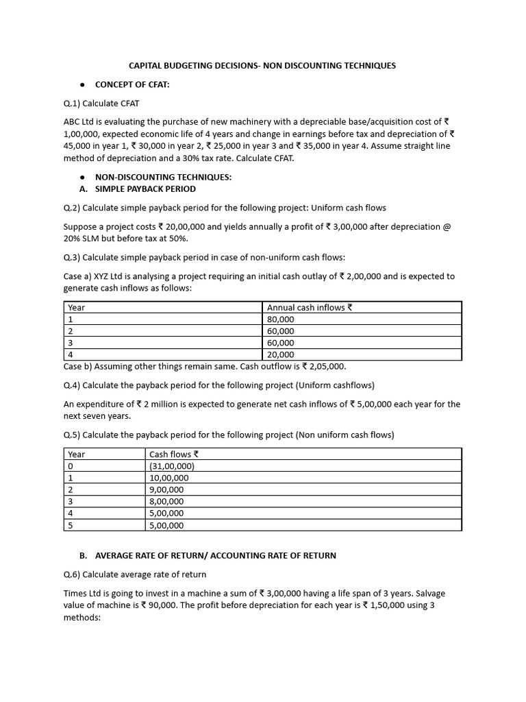 Non-Discounting Capital Budgeting Techniques | PDF | Depreciation ...