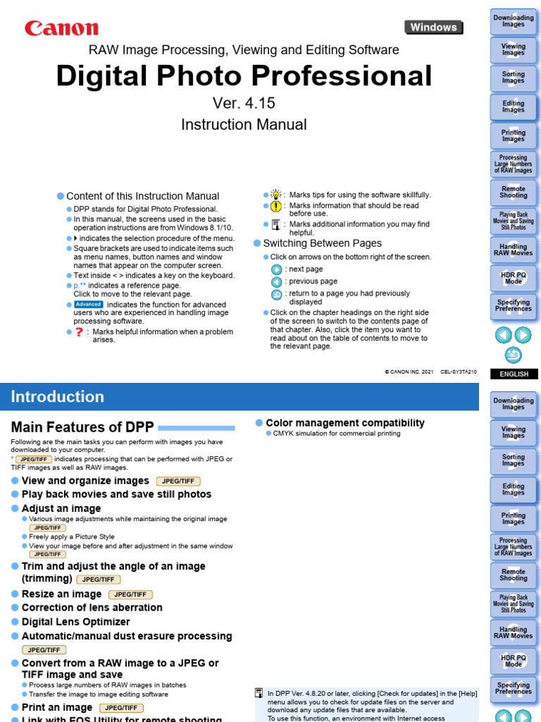 Digital Photo Professional Instruction Manual Win v4.15 en PDF Raw Image Format Canon Eos