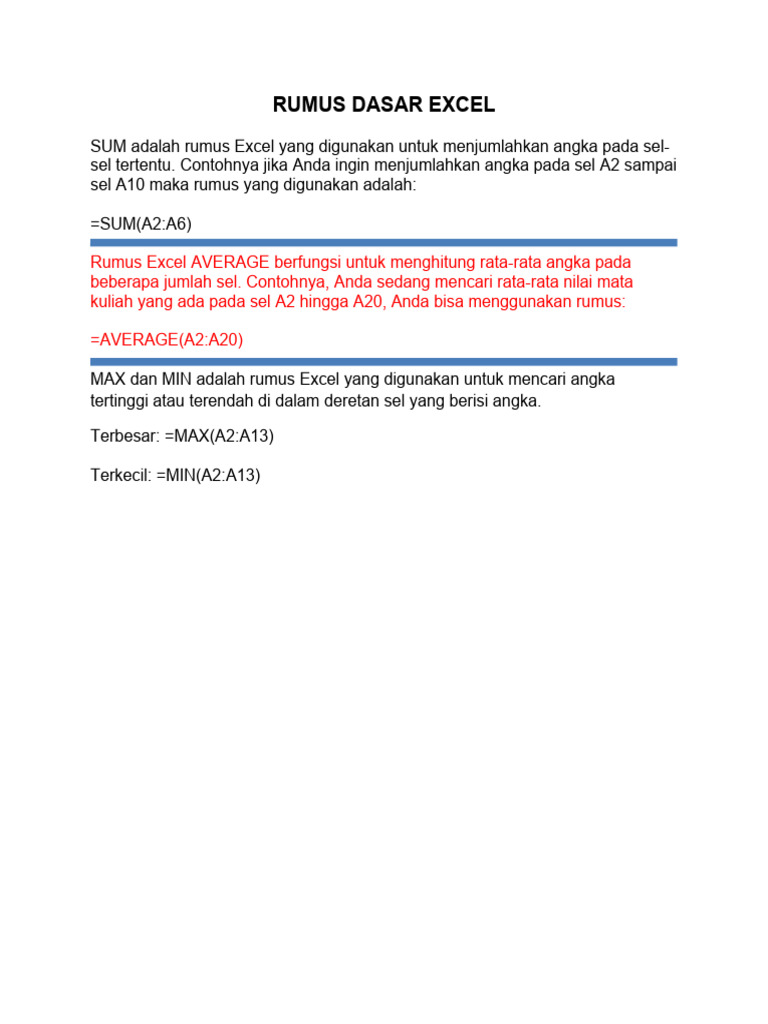 Rumus Dasar Excel Pdf Komputer