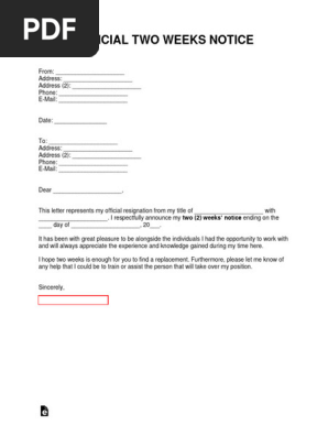 Two Weeks Notice Letter