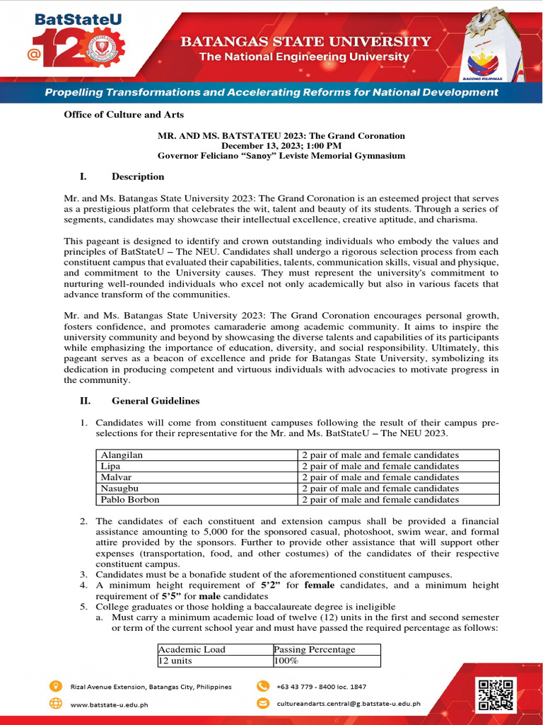 Mr. and Ms. BatStateU 2023 The Grand Coronation Guidelines and Program ...