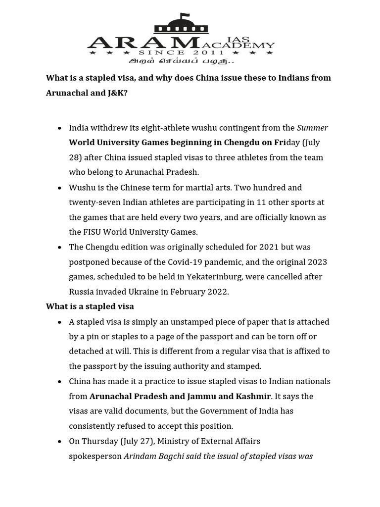 What Is A Stapled Visa PDF International Law International Relations