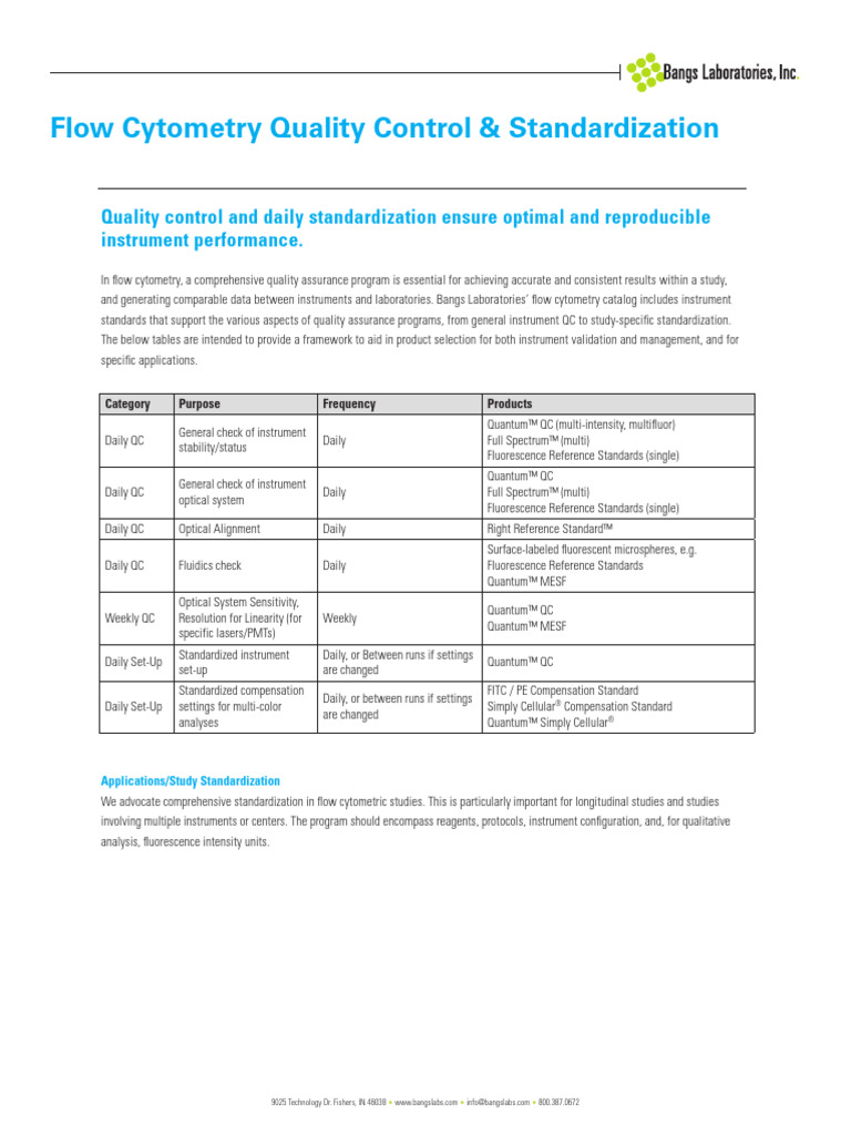 SS Flow QC & Standard Web | PDF | Flow Cytometry | Chemistry