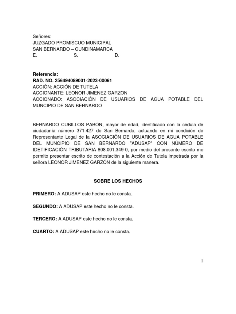 Contestación a Acción de Tutela por Agua | PDF | Agua | Alcantarillado