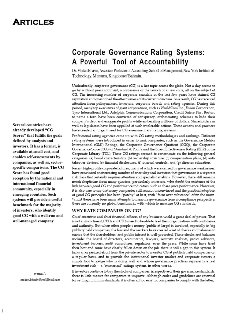CG Accountability - RatingSystems | PDF | Sarbanes–Oxley Act | Credit ...