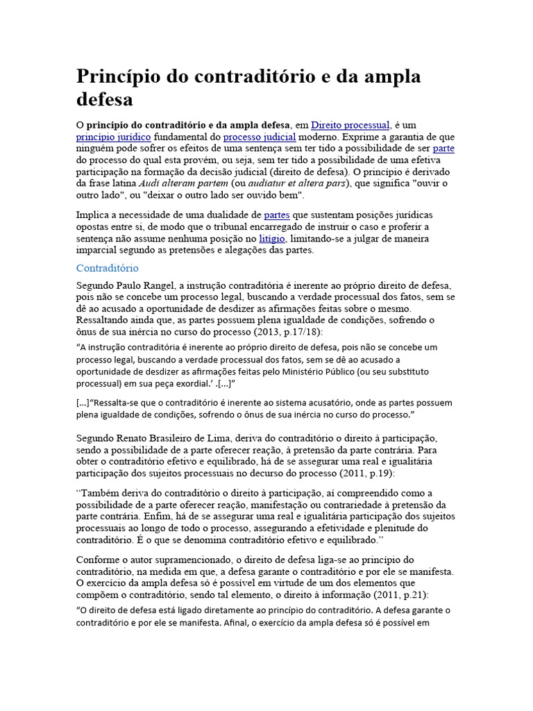 Princípio do Contraditório e Ampla Defesa | PDF | Esfera pública ...