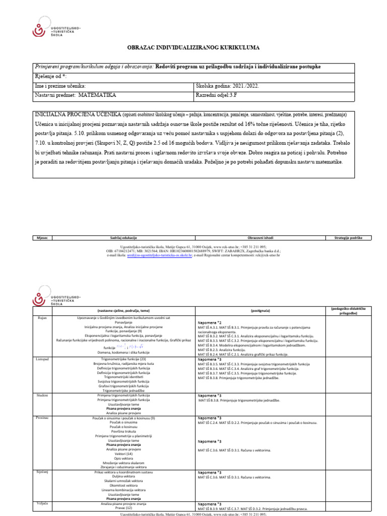 Primjereni Program/kurikulum Odgoja I Obrazovanja: Redoviti Program Uz ...