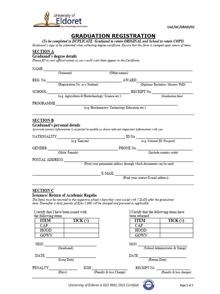 Graduation Registration Form | PDF | Academic Degree