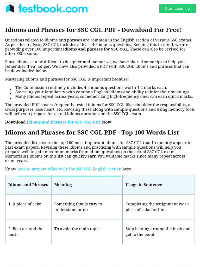Idioms And Phrases For Ssc Cgl