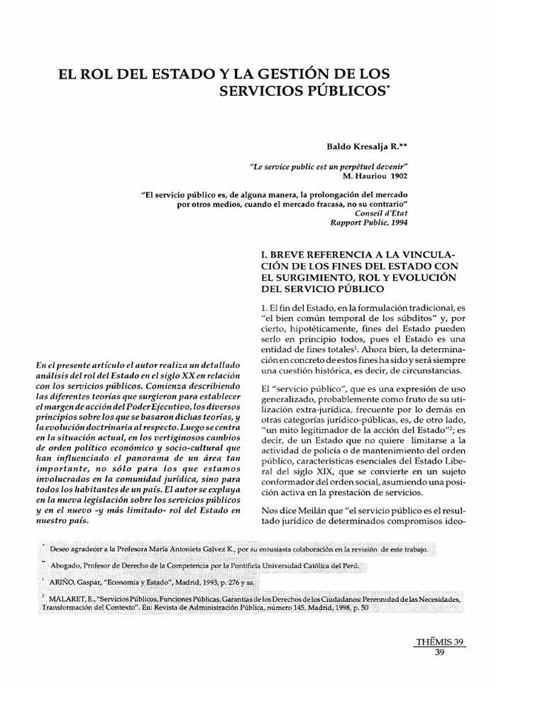 El Rol Del Estado y La Gestión de Los Servicios PúblicosBaldo Kresalja