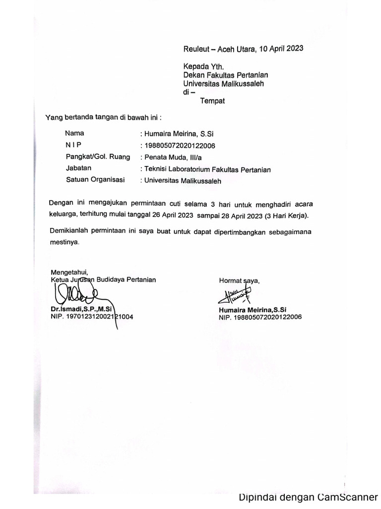 Contoh Surat Cuti Pdf