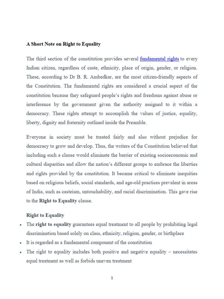 Right to Equality: A Constitutional Overview | PDF | Social Equality ...