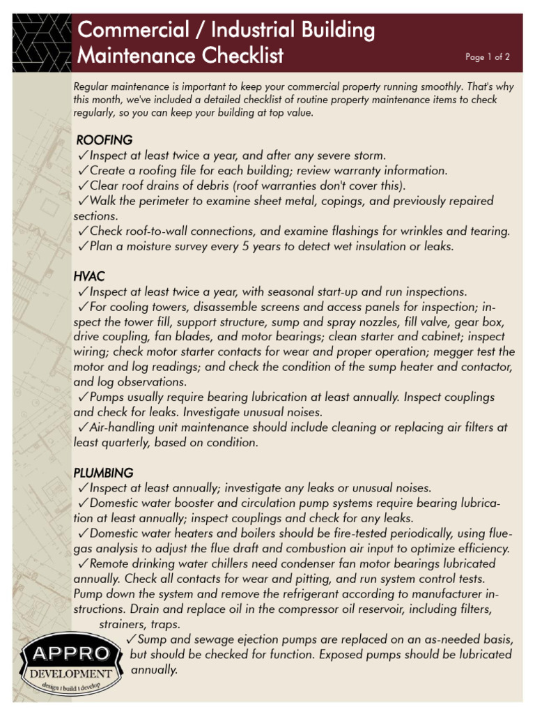 Building Maintenance Checklist REV | PDF | Lighting | Pump