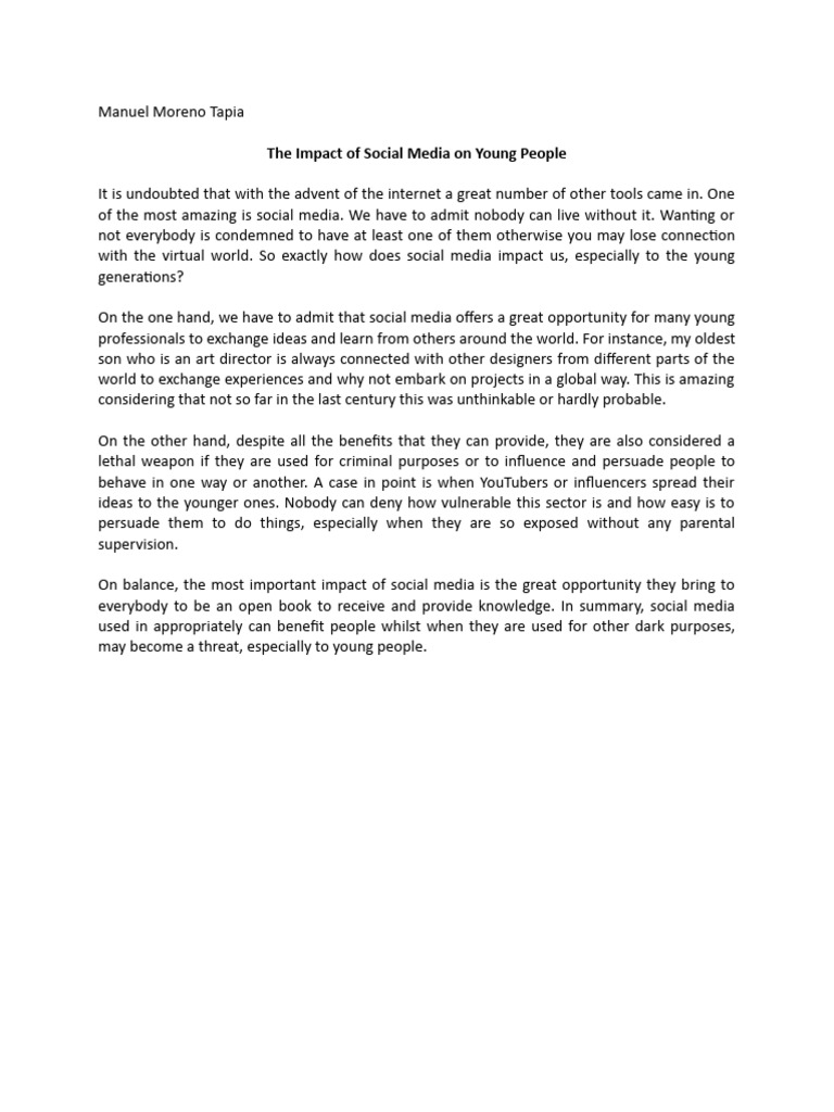 The Impact of Social Media On Young People | PDF