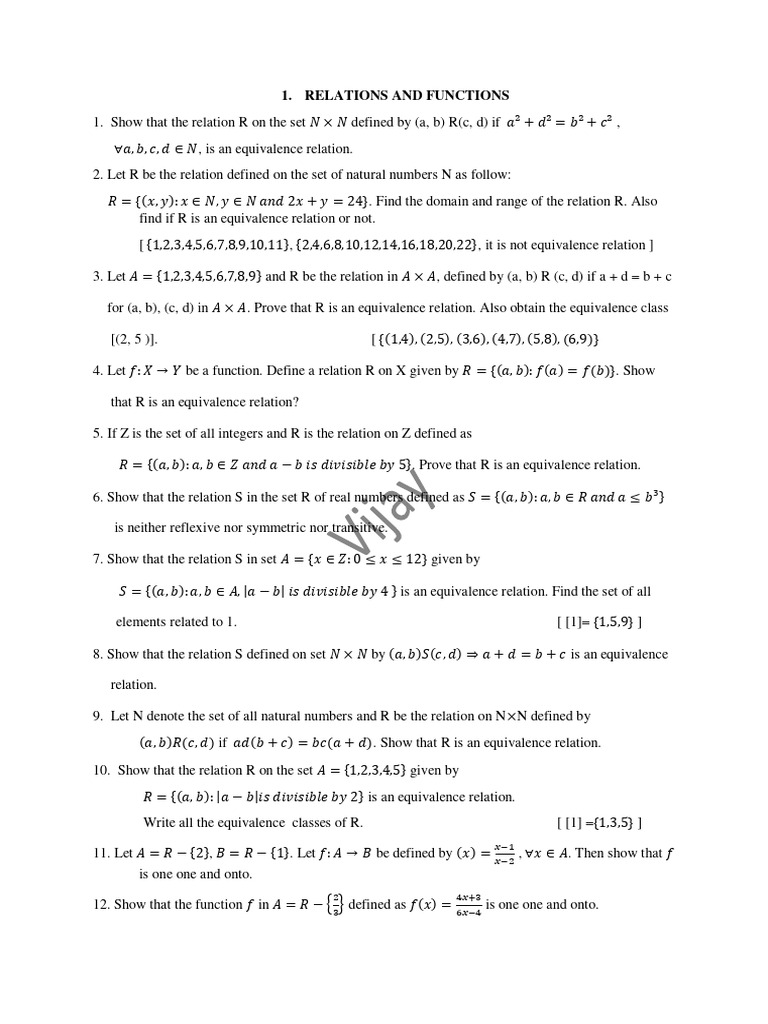 Relations and Functions (2022-23) | PDF | Function (Mathematics ...