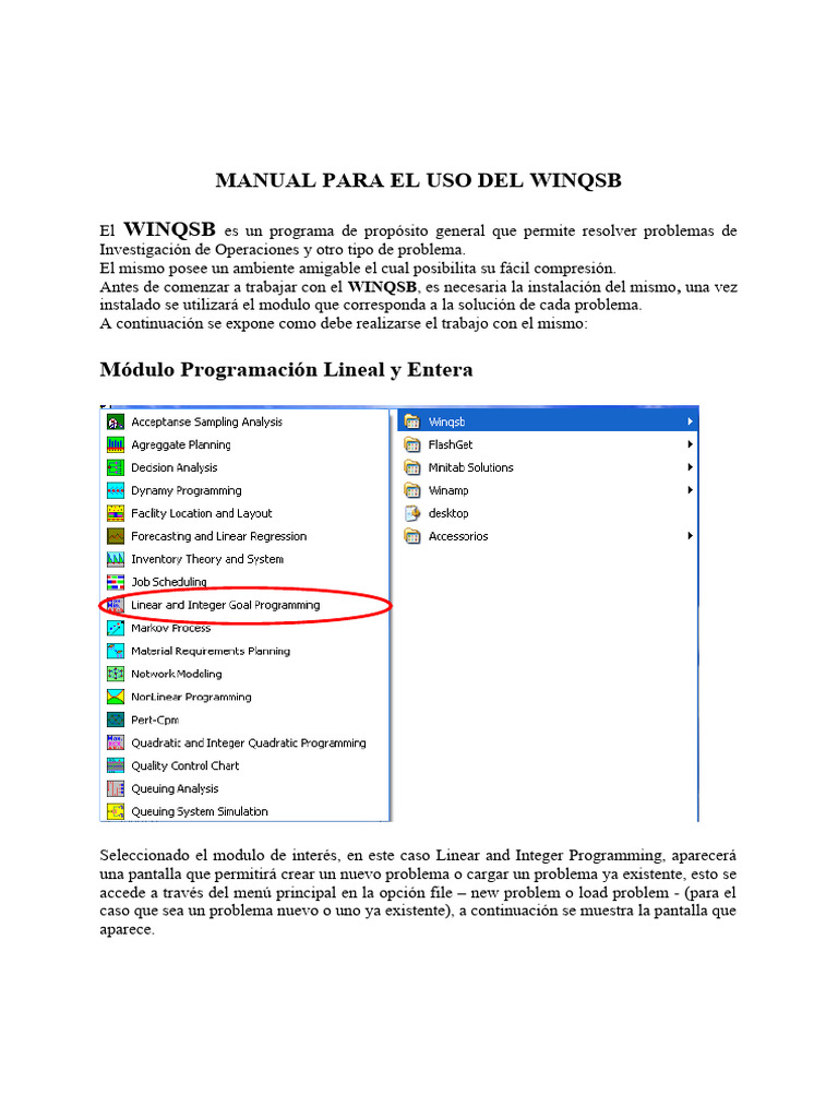 Manual de Uso del WINQSB | PDF | Programación lineal | Ciencias de la ...