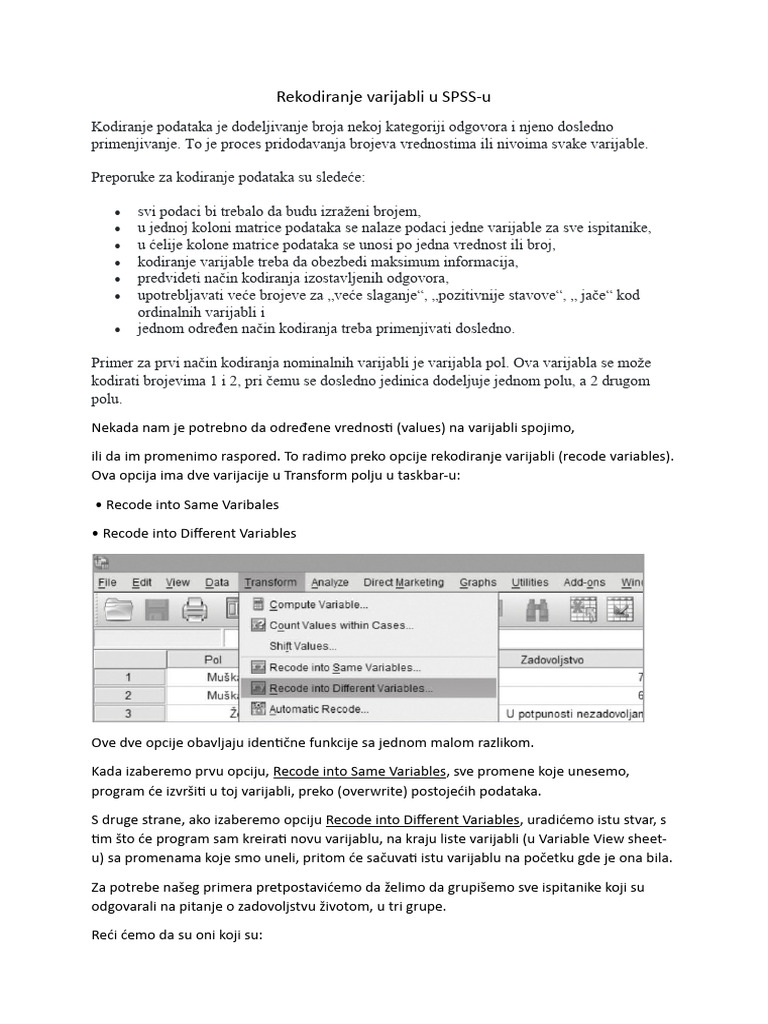 Rekodiranje Varijabli U SPSS | PDF