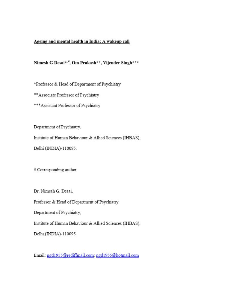 Mental Health Challenges for India's Elderly | PDF | Mental Disorder ...