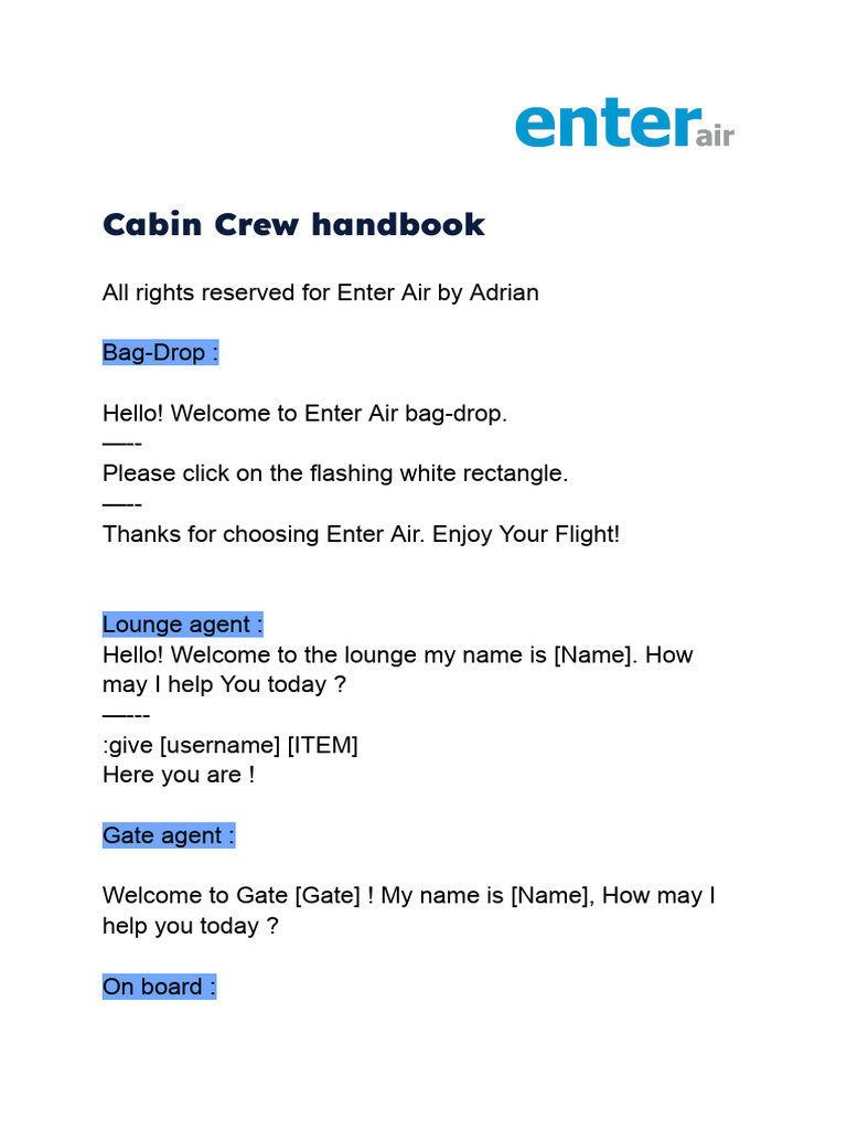 Cabin Crew Handbook 1 2 | PDF | Flight Attendant | Transport