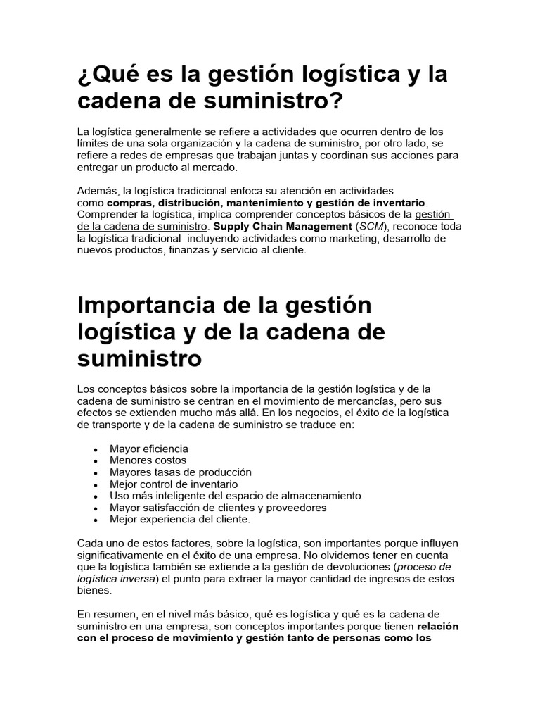 Gestión Logística y La Cadena de Suministro | PDF | Logística | Gestión ...