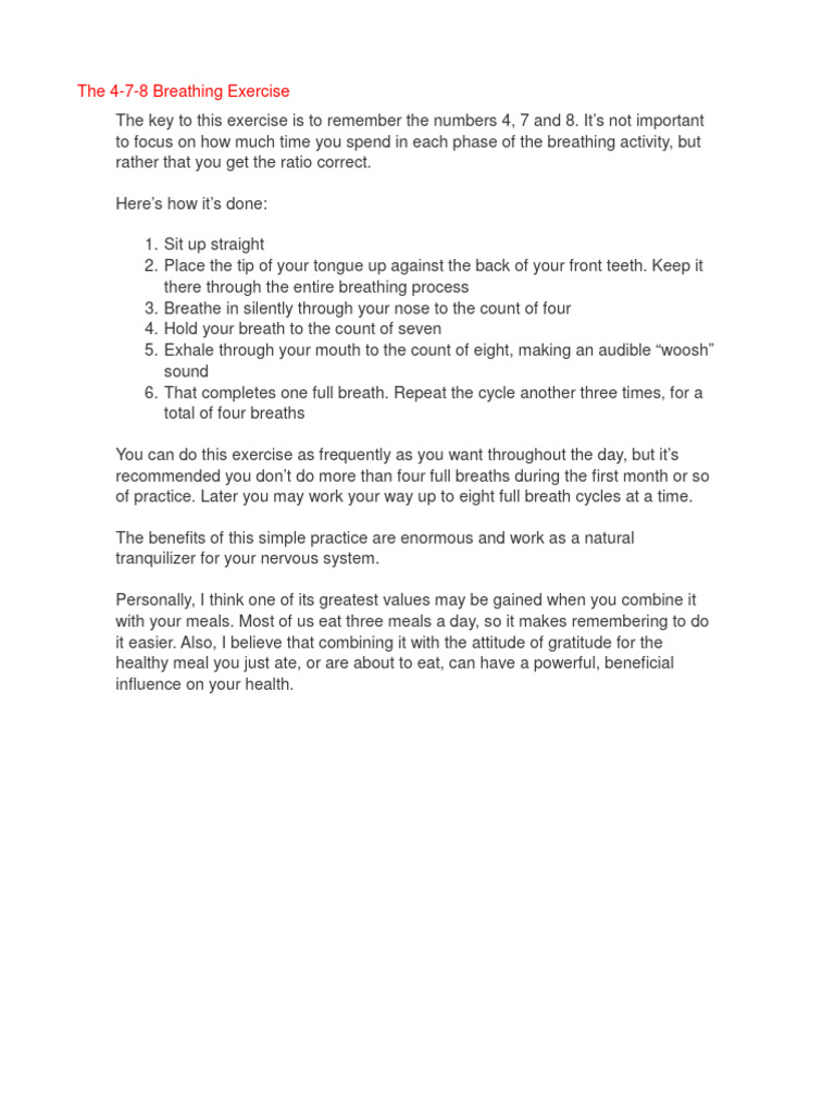 4-7-8 Breathing Exercise | PDF