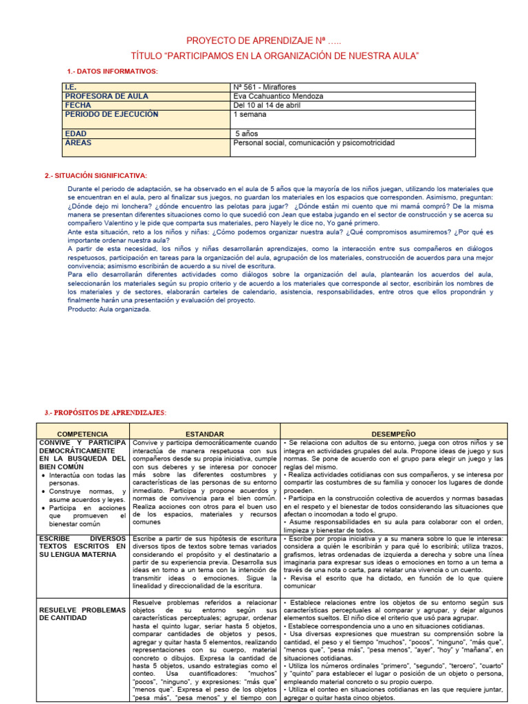 Proyecto de Organizacion Del Aula | PDF | Salón de clases | Evaluación