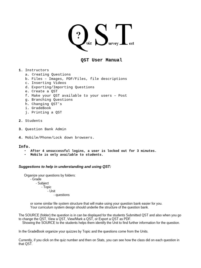 QST User Manual for Instructors and Students | PDF | Html Element ...