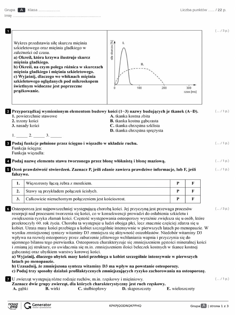 Test - R3. Układ Ruchu - w1 Klucz Odpowiedzi | PDF