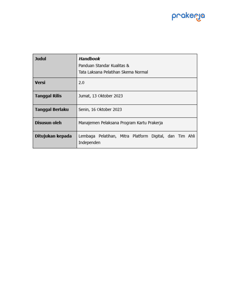 Handbook Skema Normal 2.0 Prakerja Tahun 2024 | PDF