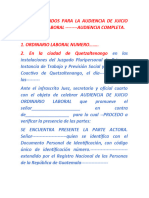 Pasos Sugeridos para La Audiencia de Juicio Ordinario Laboral