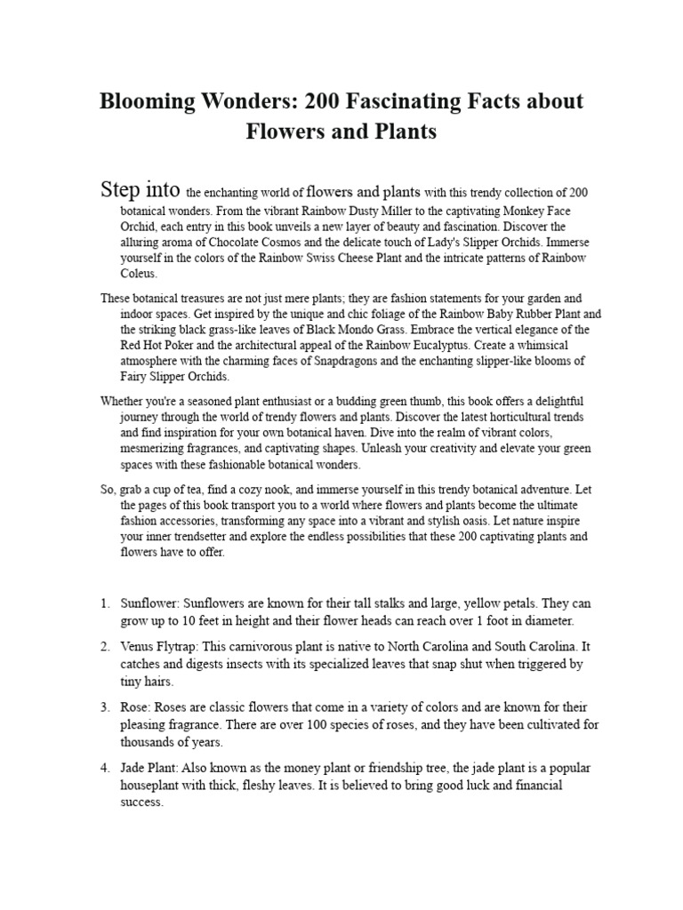 200 Fascinating Flower Facts | PDF | Flowers | Houseplant