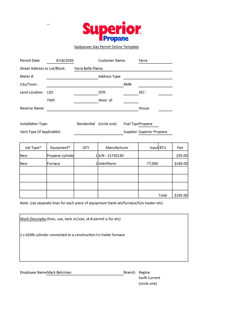 Gas Permit Form PDF