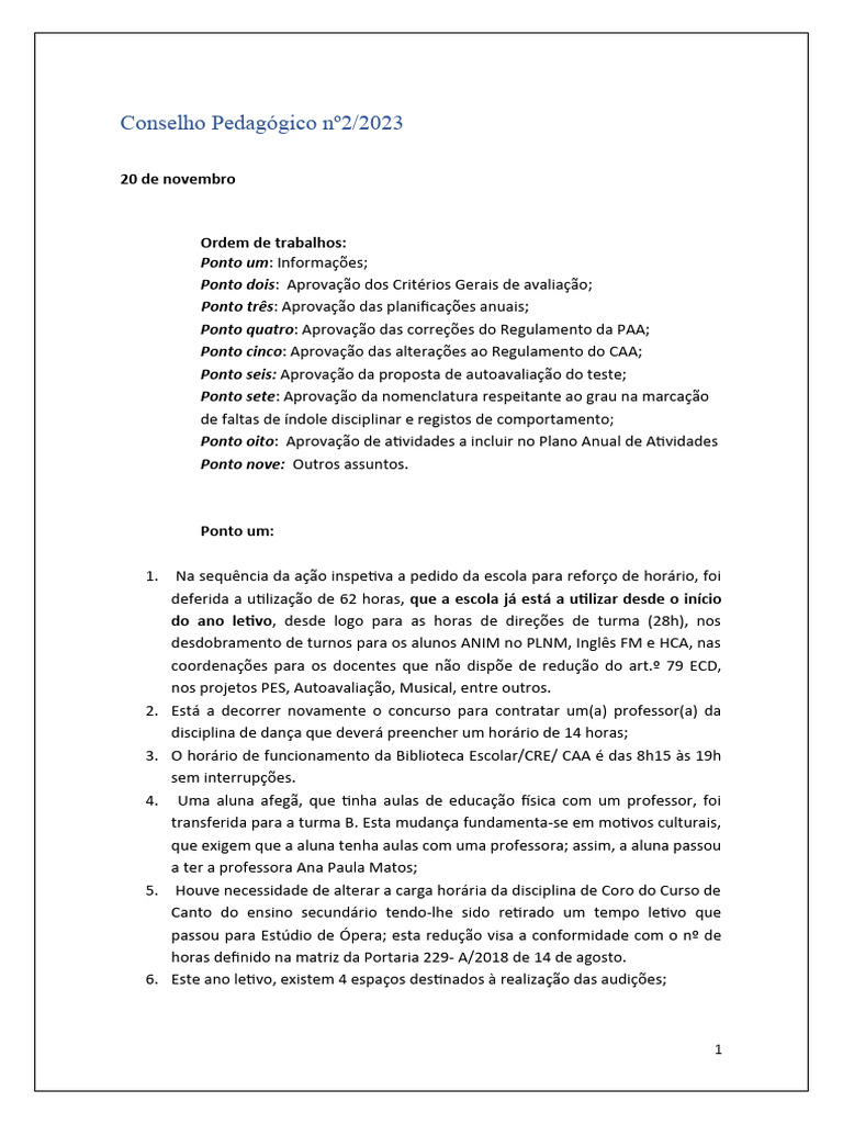 Deliberações do Conselho Pedagógico 2023 | PDF | Ensino médio | Pedagogia