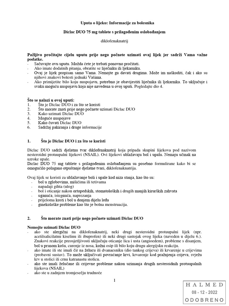 Diclac DUO Tablete S Prilagodenim Oslobadanjem PIL PDF