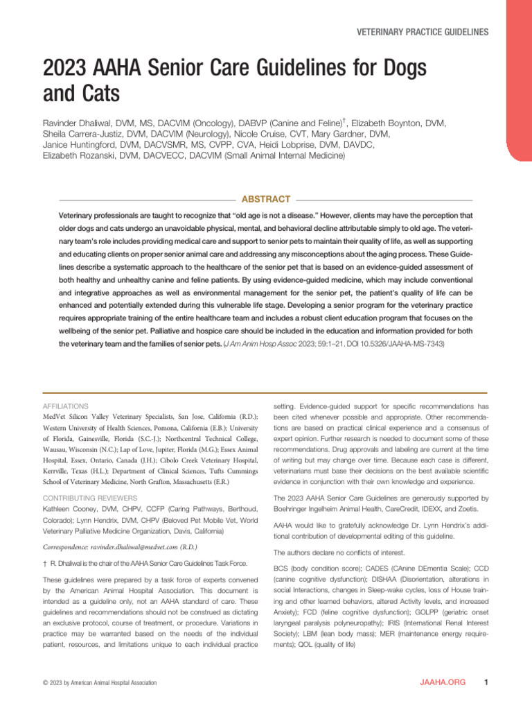 2023 Aaha Senior Care Guidelines For Dogs and Cats PDF Anesthesia