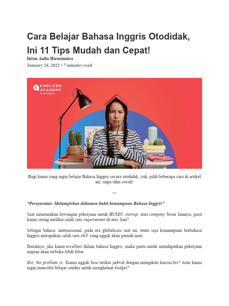 Cara Belajar Bahasa Inggris Otodidak | PDF