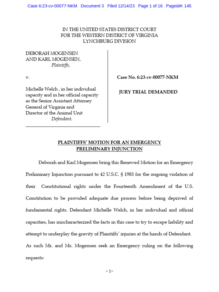 2023-12-14 (003) Emergency Motion Prelim Injunction | PDF | Injunction ...