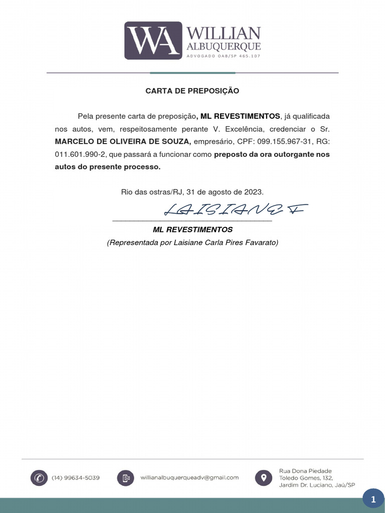 Carta - de Preposição (Assinado) | PDF