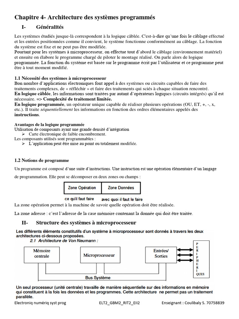 Architecture des systèmes à microprocesseur | PDF | Mémoire ...