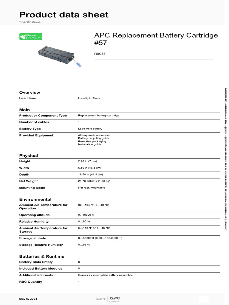 Replacement Battery Cartridges - RBC57 | PDF | Home & Garden | Science ...