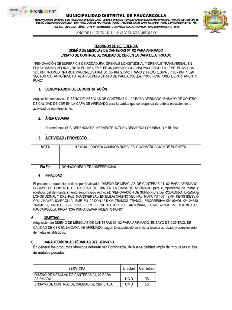 Renovación de Camino Vecinal en Paucarcolla | PDF
