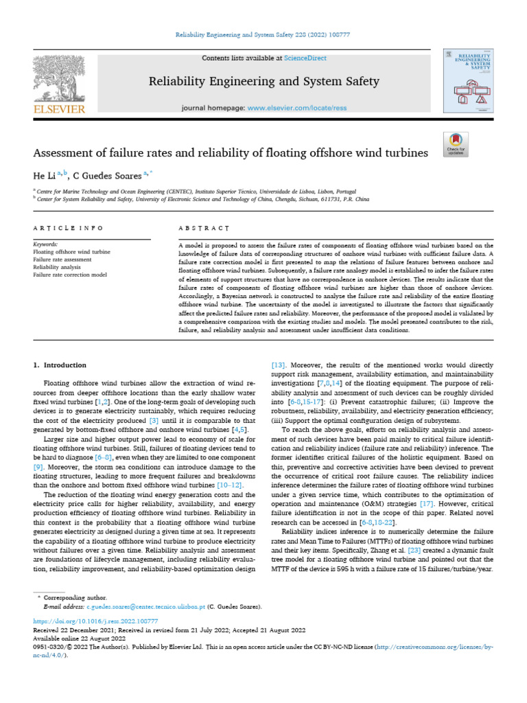 Floating Offshore Wind Turbine Reliability | PDF | Reliability ...