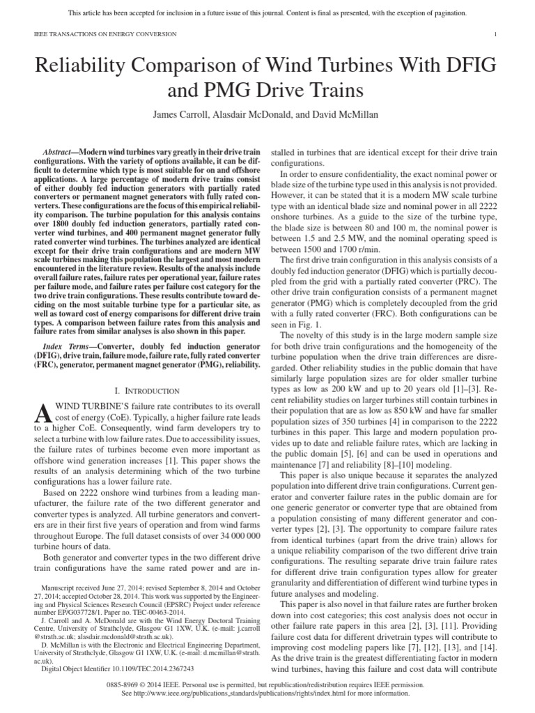PAPER - Reliability Comparison of Wind Turbines With DFIG and PMG Drive ...