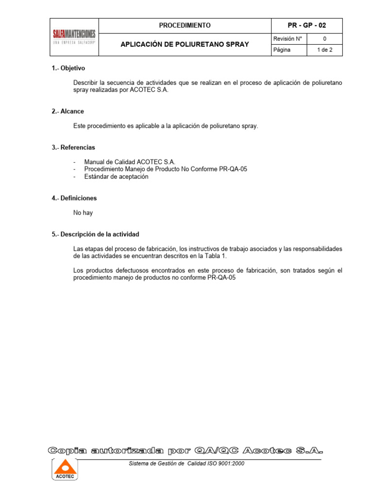 Aplicación Poliuretano Spray ACOTEC | PDF | Tecnología